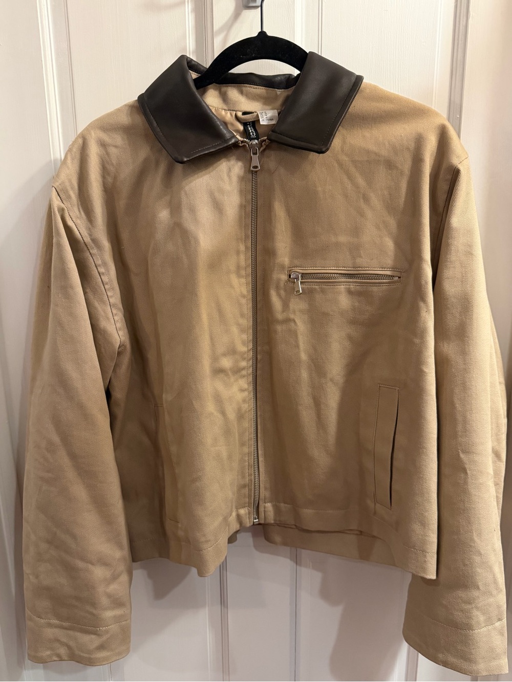 H&M Tan Workwear Bomber Jacket Brown Contrast Collar Size M